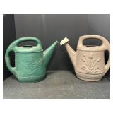 Green & brown plastic  watering cans