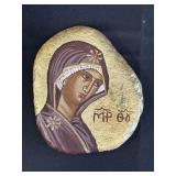 Hand Painted Virgin Mary on Rock 5 x 6"