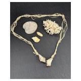 String rope w/shells decor, misc shells & coral,