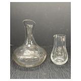 2 clear glass wine decanters/carafes -