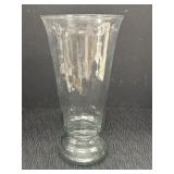 Large clear glass flared swirl vase, 14in tall w/