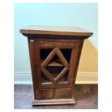 Oak 2 shelf 2 drawer small cabinet w/