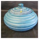 Wooden Bowl w/ Lid- Blue/Teal Ombre color w/ Charm