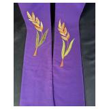 Purple Clergy Stole w/ embroidered wheat design