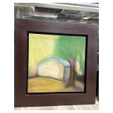 Framed Modern Abstract Painting on Wood