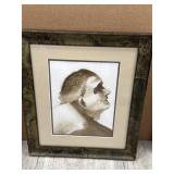 Head of a Monk Watercolor Painting Signed Chris