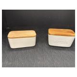 2 porcelain & wood butter holders - Sweese