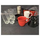 Water glasses, coffee mugs & Thermos travel cup