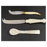 2 cheese knifes & mother of pearl caviar spoon