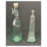 2 green glass bottles - Vetreria Etrusca glass