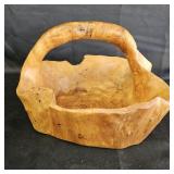 Hand-Carved Burl Wood Basket w/ Handle