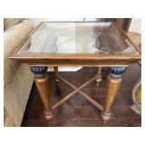 Oak End Table w/ Beveled Glass Top
