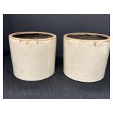 2 glazed ceramic crock planters, 7.5in dia. x