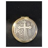 Brass & Pewter Pyx, Cross, Grapes, & Wheat Design