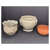 3 planters, largest is 7in dia top x 6in H