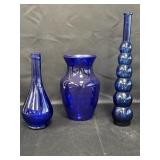 3 cobalt blue glass vases - Acqua della Madonna