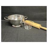 18"ï¿½Rolling Pin, Colander, & Glass Measure Cup