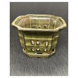 Square Glazed Ceramic Orchid Pot w/Attached