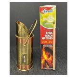 Vtg Copper & Brass Fireplace Matchstick Holder w/