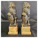 Pair of Bronze Lion Bookends w/ Marble Base