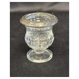 Vtg Clear Glass Silver(?) Rim Footed 3 in. Bud