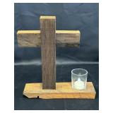 Wooden Cross Tea Light Candle Holder