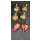 4-Gold Mercury Glass, 2-Red Glass