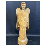 21" Wood Carved Angel W/ Omega Symbol Shield