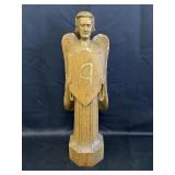 21" Wood Carved Angel W/ Alpha Symbol Shield