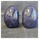 Hand Carved Alabaster Cobalt Blue Egg Book Ends