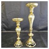 (2) Gold-Plated Brass Candlestick Holders