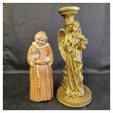 Golden Musical Angel Candle Holder & Monk Figurine