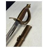 Officer's sword w/brass hilt & metal scabbard,