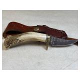 Stag handle 3in blade knife w/leather sheath