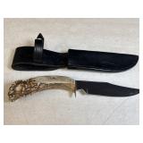 Bowie knife w/stag handle & sheath, 5.75in blade,