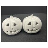 2- 4" White Ceramic Jack o Lanterns