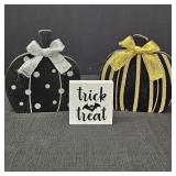 2 Black Wooden Pumpkin Decor & 1 Halloween Sign