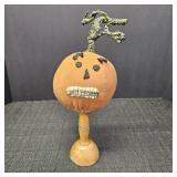 Stuffed Pumpkin w/ Braces on Wooden Base