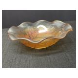 9.5" Iris Ruffled Edged Carnival Glass Bowl