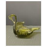 6" Hand Blown Green Glass Swan