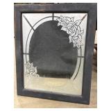 Floral Etched Wall Hanging Mirror w/ Rustic Frame
