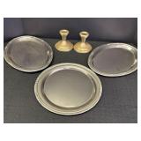 Pair of F.B. Rogers Pewterlite candlesticks & 3