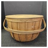 Wood Half-Bushel Basket w/ Hinged Lid & Handle