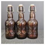 (3) Grolsch Amber Brown Glass Beer Bottles w/