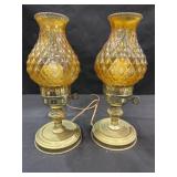 Mid Century Amber Glass Hurricane Table lamps