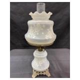Frosted glass Hurricane lamp etched rose design