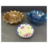 Variety of 3 bowls - 2 colored glass & 1 Nippon.