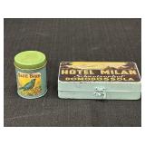Blue Bird Toffee Tin & Hotel Milan Advertising Tin
