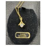 Gold-tone Cubic Zirconia Solitaire Pendant