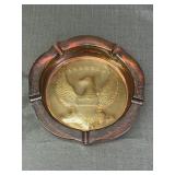 10" Amber Glass Eagle Shield Seven Star Ashtray